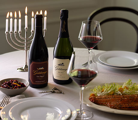 Goldeneye wines on a Hanukkah table