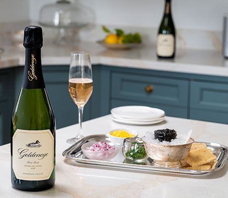 Goldeneye Sparkling wine with two glasses of sparkling