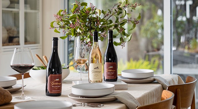 Goldeneye wines on a dinning table